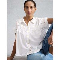 White Stuff Pure Cotton Ladder Lace Collared Shirt White