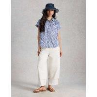 White Stuff Pure Cotton Printed Button Through Shirt Blue Mix