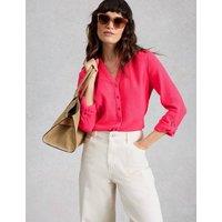 White Stuff Pure Cotton Textured Collared Notch Neck Shirt Pink