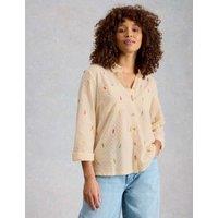 White Stuff Pure Cotton Printed Button Through Shirt White Mix