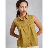 White Stuff Pure Cotton Ladder Lace Collared Shirt Green
