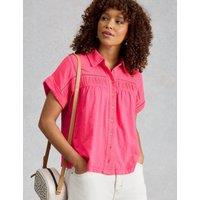 White Stuff Pure Cotton Ladder Lace Collared Shirt Pink