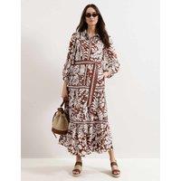 Phase Eight Printed Collared Button Front Maxi Dress Brown Mix