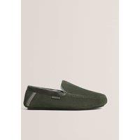 Ted Baker Suede Faux Fur Lined Moccasin Slippers Dark Green