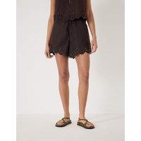HUSH Pure Cotton Broderie Shorts Dark Brown