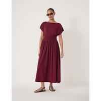 HUSH Jersey Slash Neck Midi Waisted Dress Dark Red