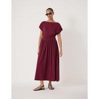 HUSH Jersey Slash Neck Midi Waisted Dress Dark Red