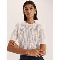 SABA Cotton Rich Crochet Knit Top White