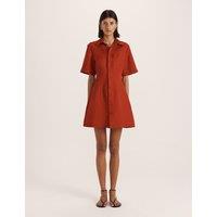 SABA Linen Blend Mini Shirt Dress Red