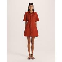 SABA Linen Blend Mini Shirt Dress Red