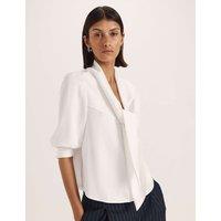 SABA Tie Neck Blouse White