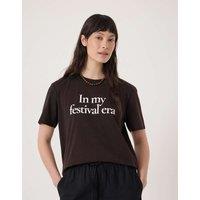 HUSH Pure Cotton Festival Slogan T-Shirt Brown Mix