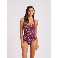 Seafolly Spot Print Dolce Dot Polka Dot Halter Neck Swimsuit Burgundy Mix