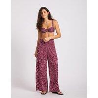 Seafolly Spot Print Dolce Dot Polka Dot Wide Leg Trousers Burgundy Mix