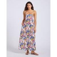 Seafolly Pure Cotton Floral Strappy Shirred Midi Dress Multi