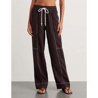 Jag Pure Linen Wide Leg Trousers Brown