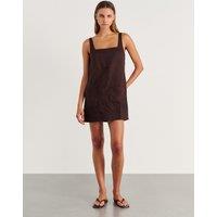 Jag Pure Linen Square Neck Mini Shift Dress Brown