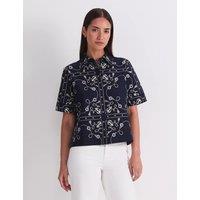 Sportscraft Linen Rich Printed Blouse Navy
