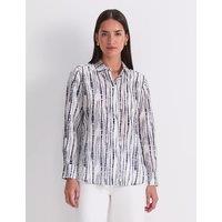 Sportscraft Cotton Silk Blend Geometric Collared Shirt Navy