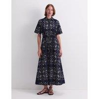 Sportscraft Linen Rich Printed Midaxi Shirt Dress Navy