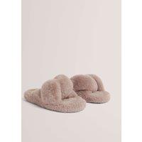 Ted Baker Faux Fur Slider Slippers Light Grey