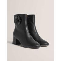 Ted Baker Leather Flower Detail Block Heel Ankle Boots Black