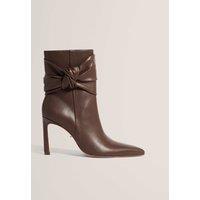 Ted Baker Leather Side Knot Stiletto Heel Ankle Boots Brown