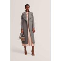 Ted Baker Wool Rich Belted Collared Longline Wrap Coat Dark Grey