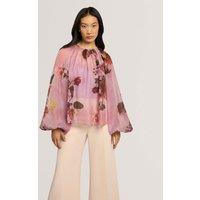 Ted Baker Floral Puff Sleeve Blouse Light Pink