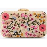 Kurt Geiger RaffiaFloral Chain Strap Clutch Bag Beige Mix