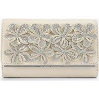 Kurt Geiger Floral Embellished Clutch Bag Cream