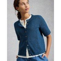 White Stuff Cotton Rich Textured Crew Neck Cardigan Blue