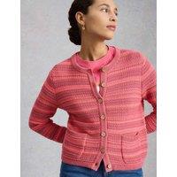 White Stuff Pure Cotton Striped Crew Neck Cardigan Pink Mix