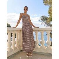 4th & Reckless Polka Dot Strappy Maxi Drop Waist Dress Brown
