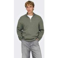 ONLY & SONS Pure Cotton Half Zip Jumper Grey