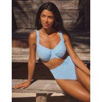 Panache Olivia Textured Gingham Wired Bikini Top (D-H) Light Blue Mix