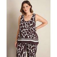 Live Unlimited London Animal Print Scoop Neck Vest Top Brown