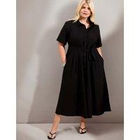 Live Unlimited London Pure Cotton Button Through Midi Shirt Dress Navy