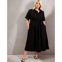 Live Unlimited London Pure Cotton Button Through Midi Shirt Dress Navy