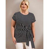 Live Unlimited London Jersey Striped Tie Detail Top Navy