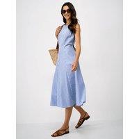 Crew Clothing Pure Cotton Striped Midi Skater Dress Blue Mix