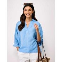 Crew Clothing Linen Rich V-Neck Relaxed Popover Shirt Light Blue