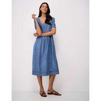 Crew Clothing Pure Lyocell Square Neck Midi Tea Dress Denim