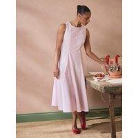 Crew Clothing Pure Cotton Striped Midi Skater Dress Pink Mix