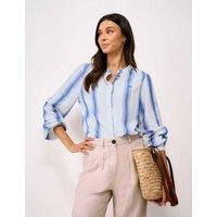 Crew Clothing Linen Rich Striped Crew Neck Blouse Navy Mix