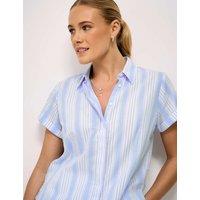 Crew Clothing Pure Cotton Striped Button Through Shirt Blue Mix