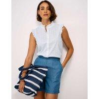 Crew Clothing Pure Cotton Broderie Frill Detail Blouse White