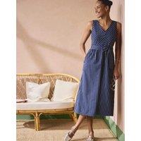 Crew Clothing Pure Cotton Striped Midi Skater Dress Blue Mix
