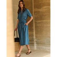 Crew Clothing Denim Darted Belted Midi Shirt Dress Medium Blue