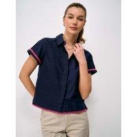 Crew Clothing Cotton Rich Edge Stitched Shirt with Linen Navy
